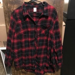 Terra & Sky Plaid Button Up Sized 1XL Rose Detail